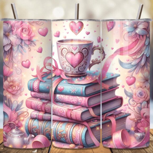 Book Themed 20oz Sublimated Stainless Steel Tumbler with Lid & Straw. - Picture 3 of 7